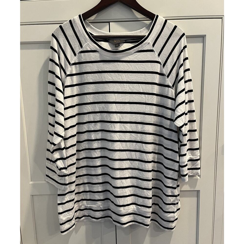 MIX BY 41 HAWTHORNE WOMEN'S STRIPE 3/4 SLEEVE SWEATER BLACK WHITE SWEATER Sz. 2X